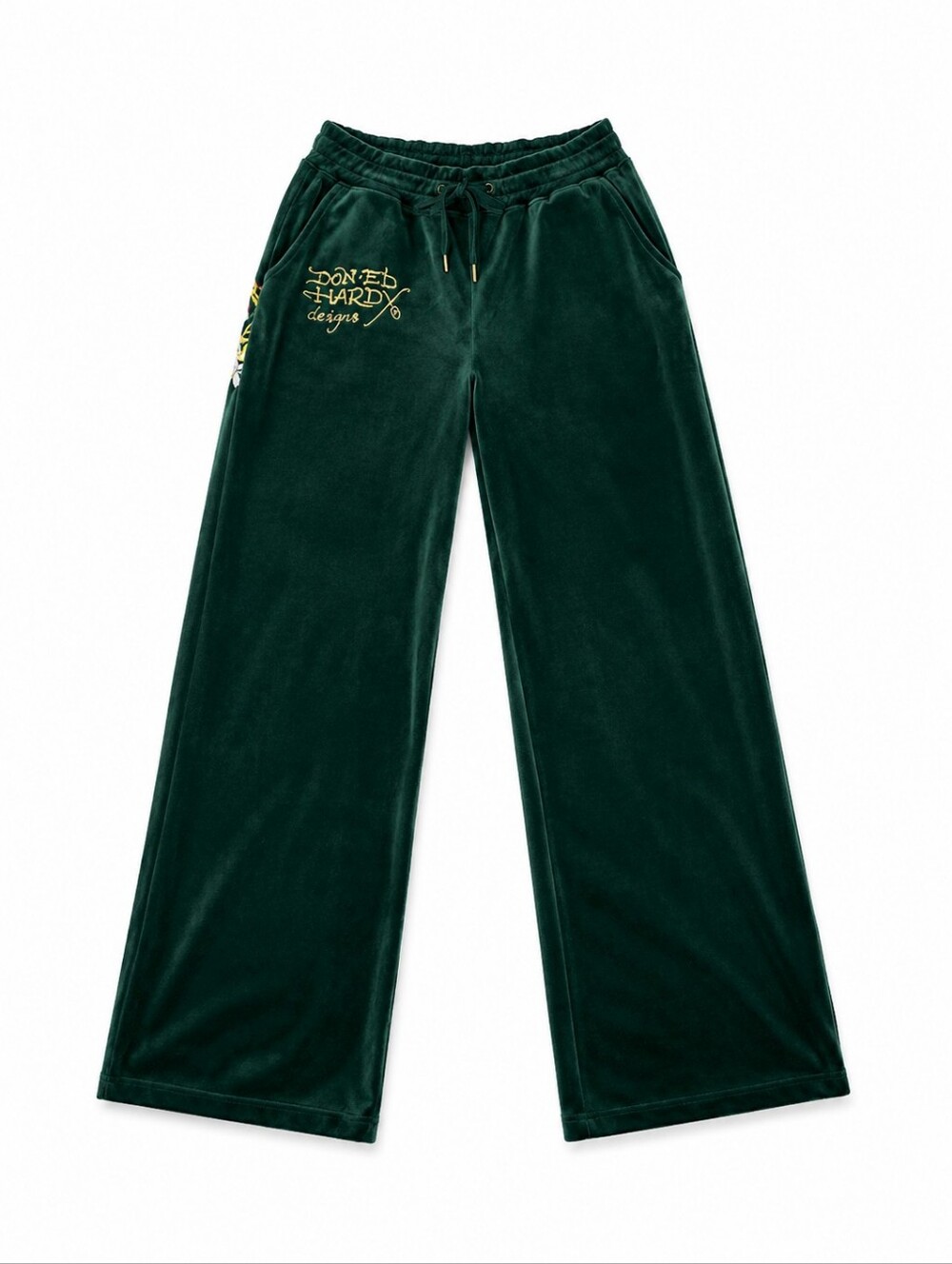 2PC SET ED HARDY Velour Tracksuit Green Tiger WIDE LEG Hoodie Joggers MEDIUM NWT - Picture 5 of 8